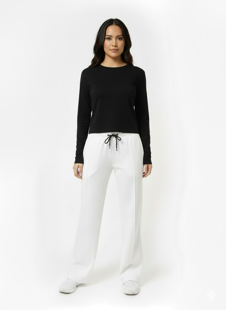 White Lose Fit Front Stitch Trouser