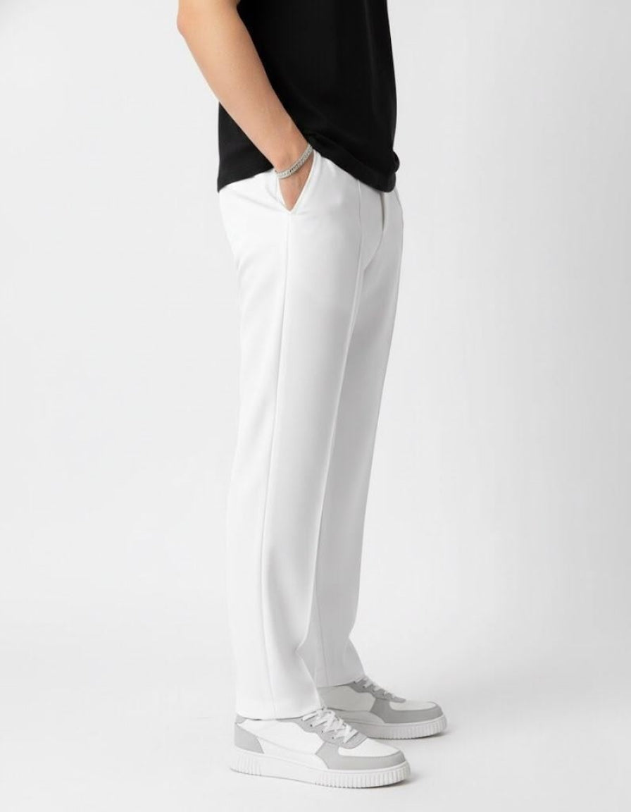 White Lose Fit Front Stitch Trouser